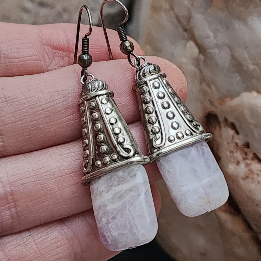 ❤️  Vintage Jewelry Silver Boho Earrings Purple Charoite Stone Ethnic Design